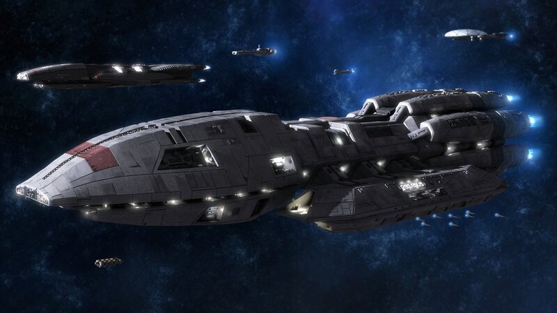 Spaceships in Space — Blue, Dramatic, Digital Art, Starfield