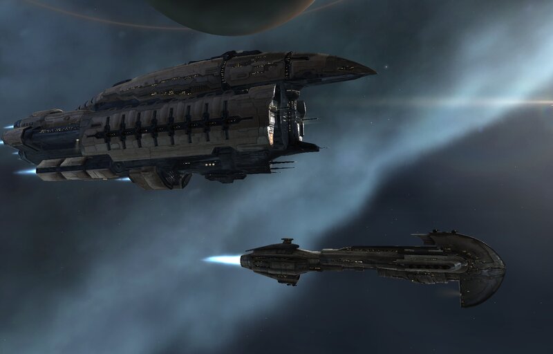Spaceships in Space — Blue, Dramatic, Night, 3d Render, Planet