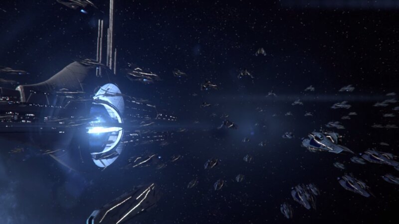 Spaceships in Space — Blue, Dramatic, Night, 3d Render, Starships, Stars
