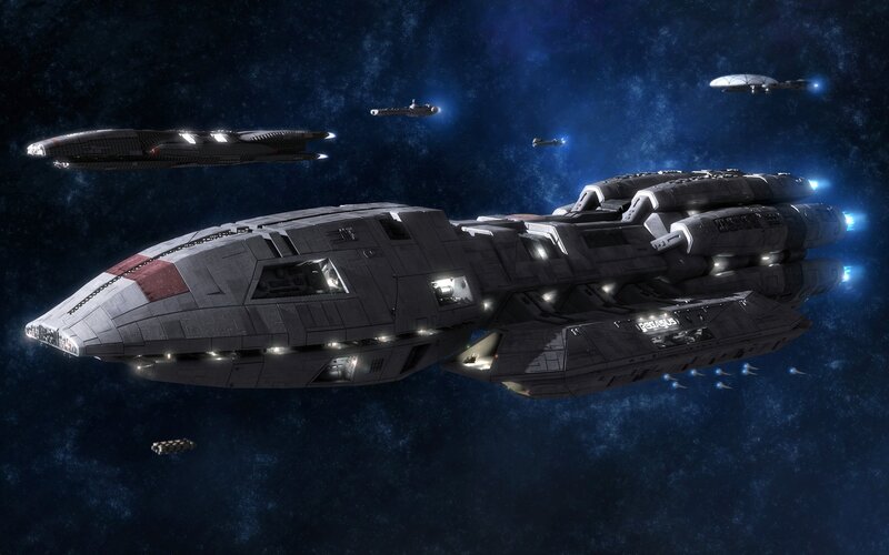 Spaceships in Space — Blue, Dramatic, Night, 3d Render