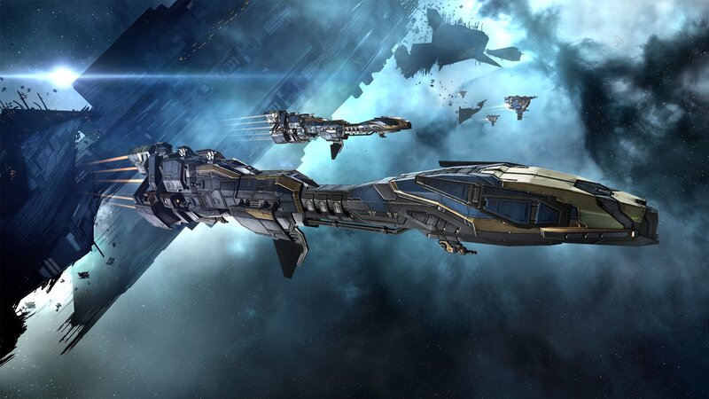 Spaceships in Space — Blue, Dramatic, Night, Digital Art, Space Station