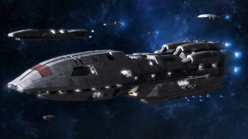 Spaceships in Space — Gray, Dramatic, Digital Art