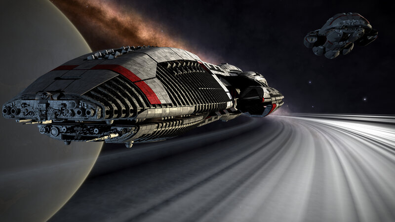 Spaceships in Space — Gray, Dramatic, Night, 3d Render