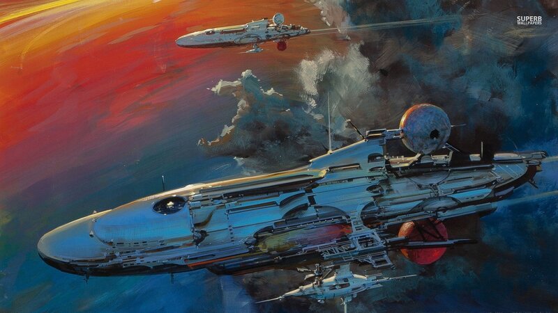Spaceships in Space — Red, Dramatic, Sunset