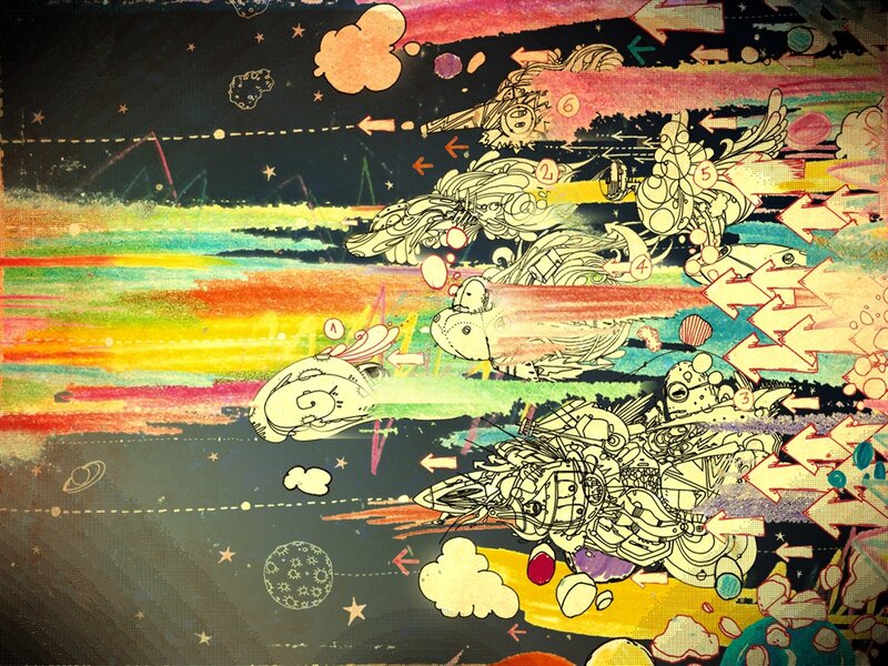 Spaceships in Space — Yellow, Chaotic, Night