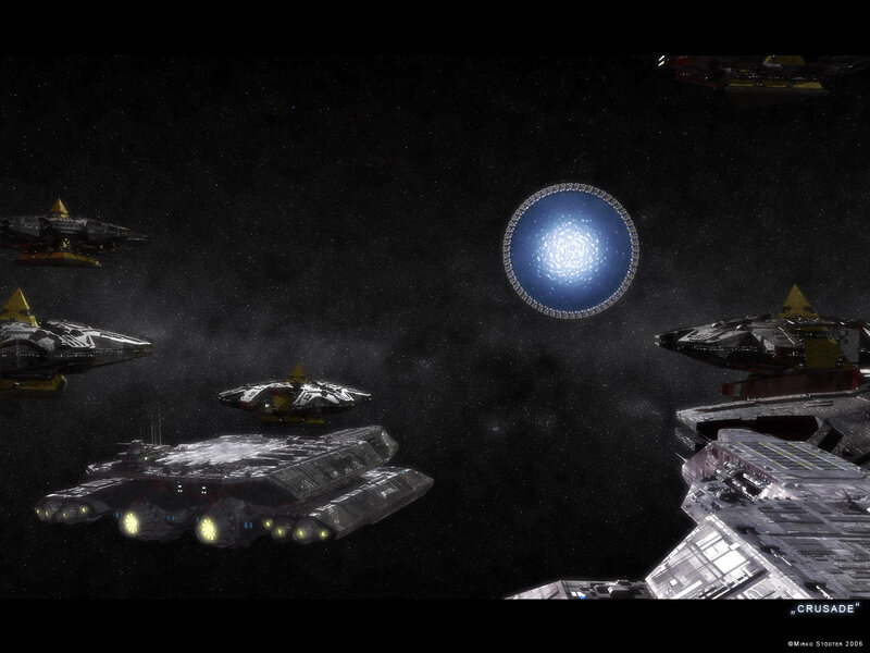 Spaceships near a blue portal