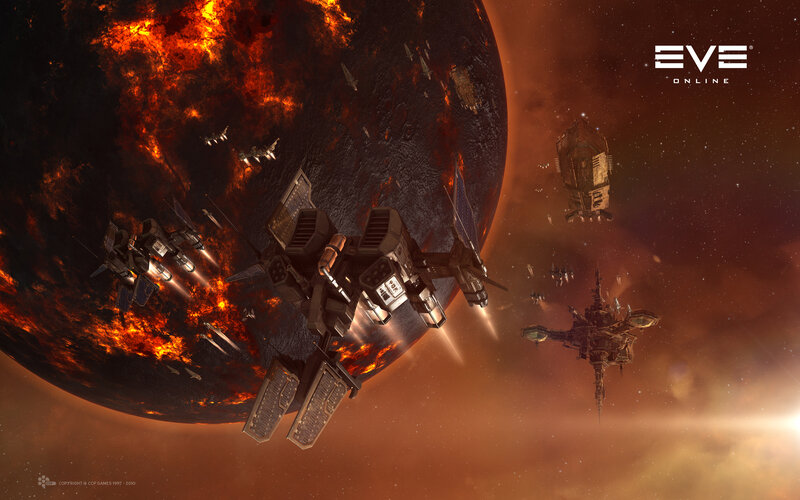 Spaceships near a fiery planet
