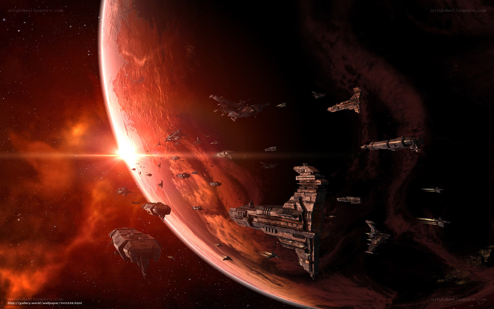 Spaceships near a red planet