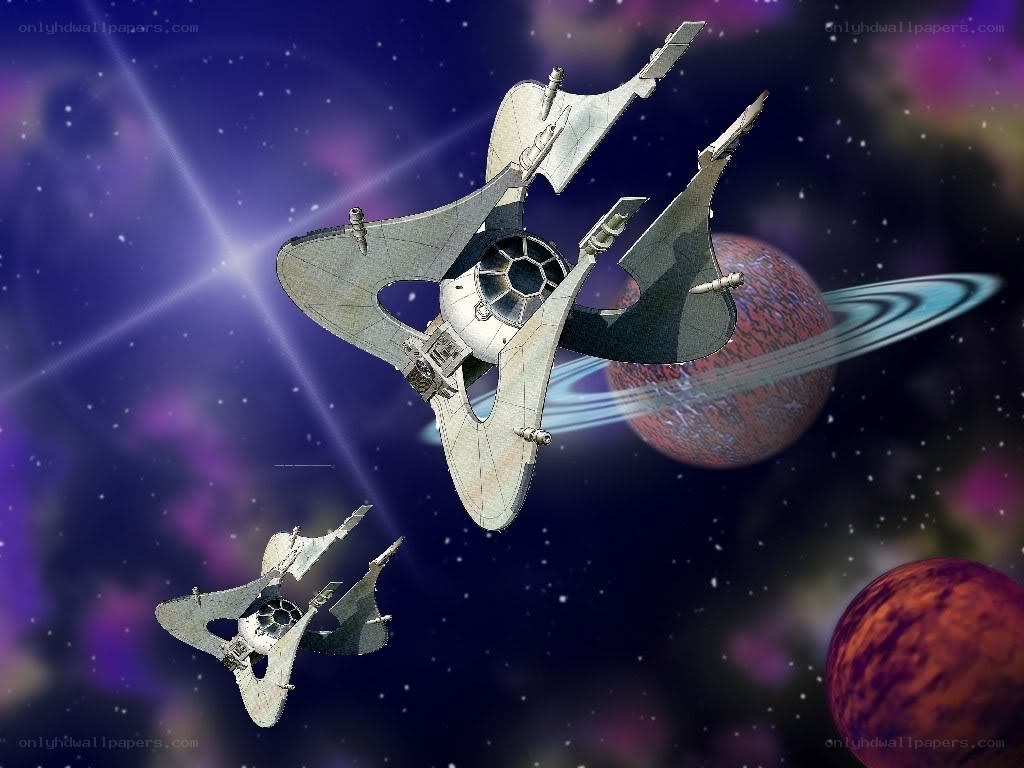 spaceships near a ringed planet