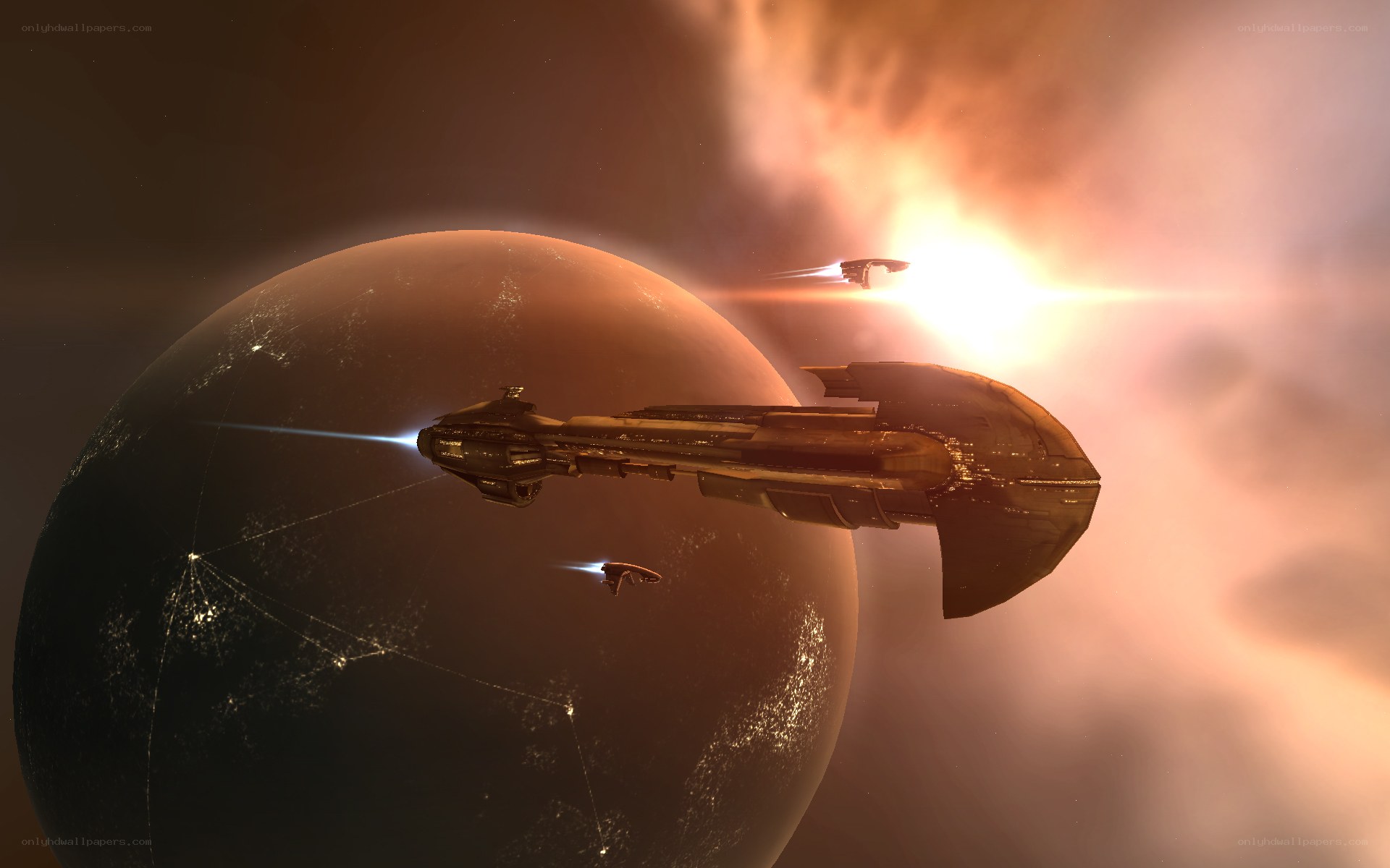 spaceships near alien planet