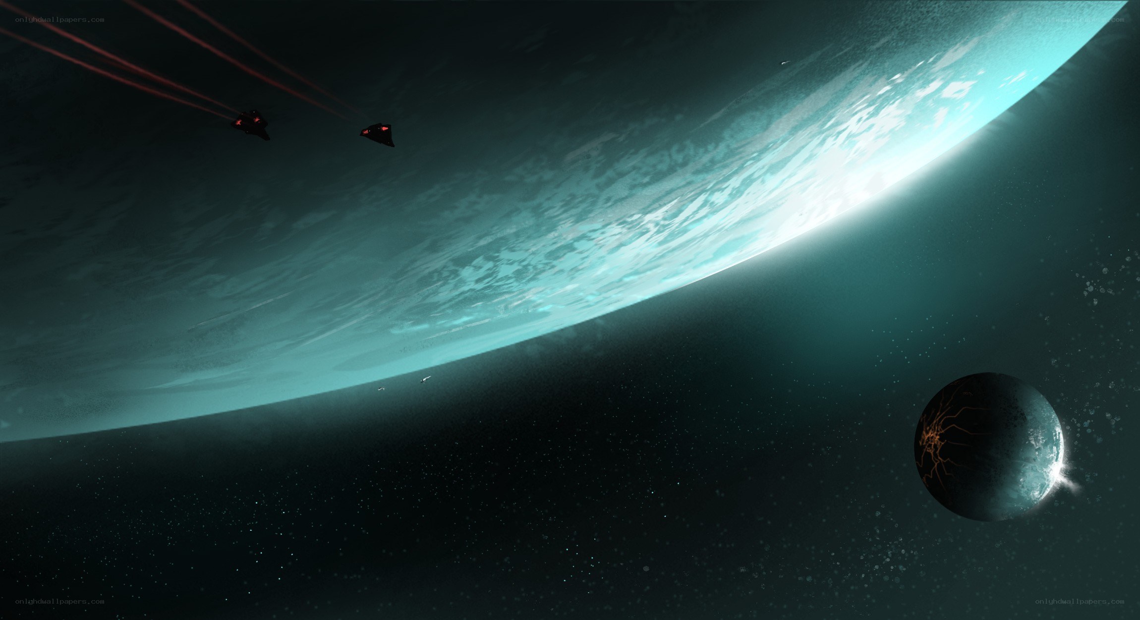 Spaceships near alien planet