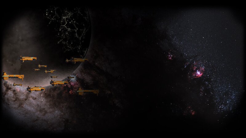 Spaceships Near Planet — Black, Dramatic, Digital Art, Nebula