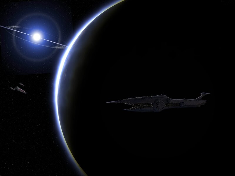 Spaceships Near Planet — Black, Dramatic, Night, Digital Art, Star
