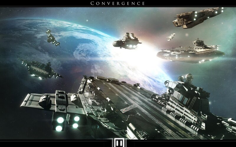 Spaceships Near Planet — Blue, Dramatic, Digital Art, Starfield, Spacecraft