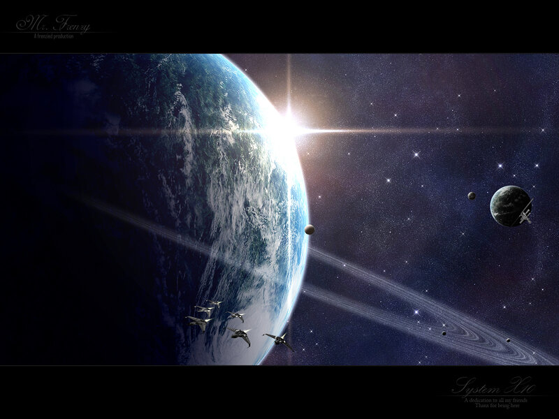 Spaceships Near Planet — Blue