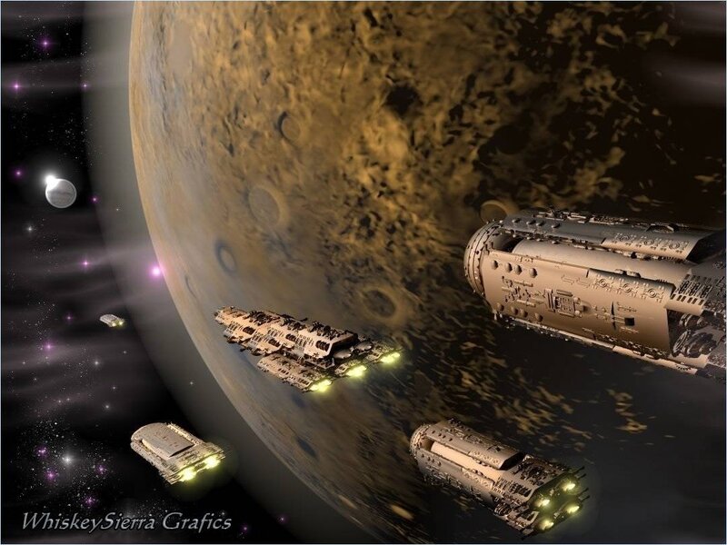 Spaceships Near Planet — Brown