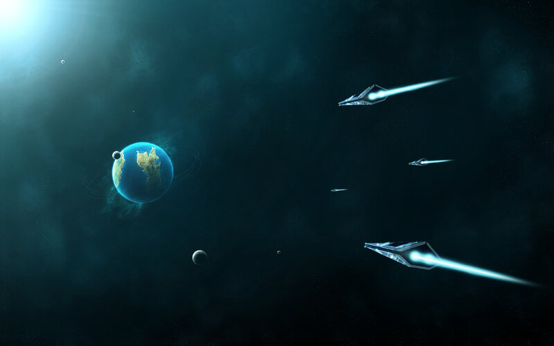 Spaceships Near Planet — Dramatic
