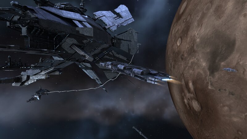 Spaceships Near Planet — Gray, Dramatic