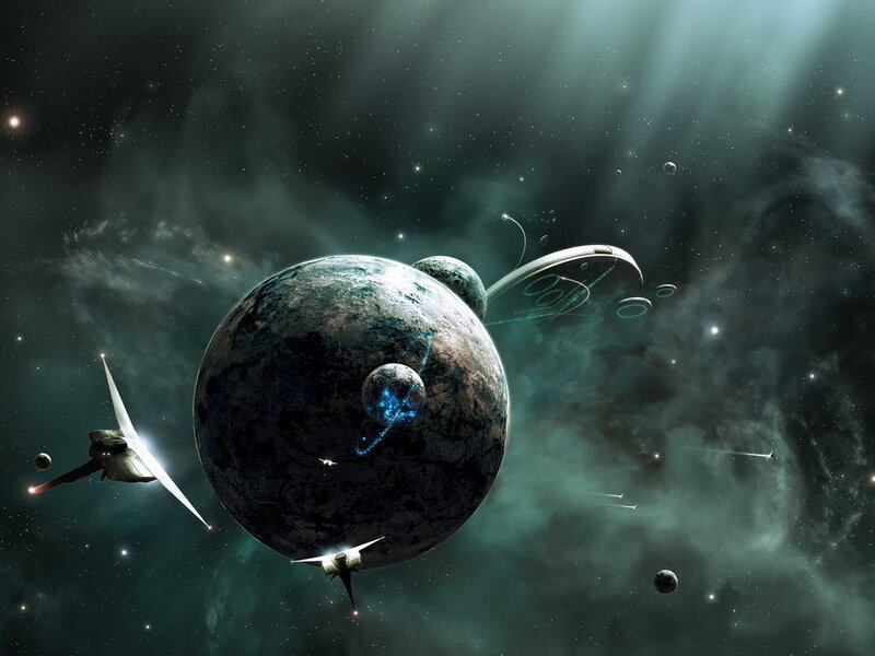 Spaceships Near Planet — Green
