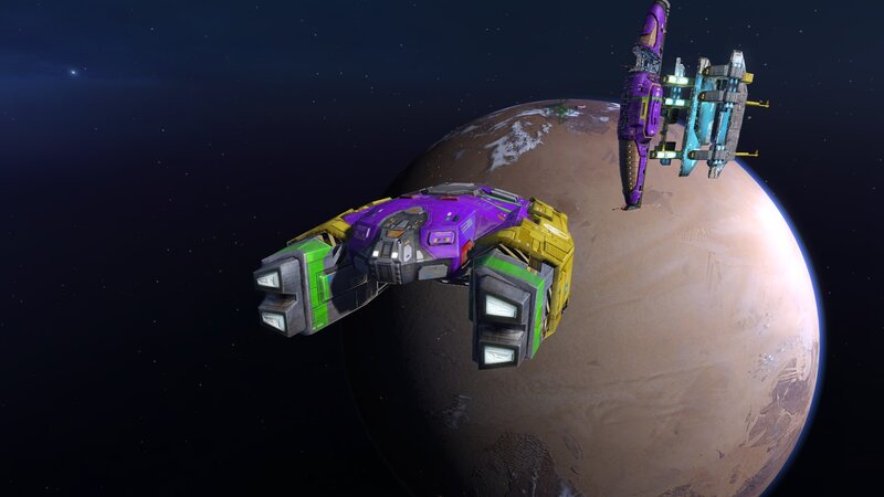Spaceships Near Planet — Purple, Dramatic, 3d Render
