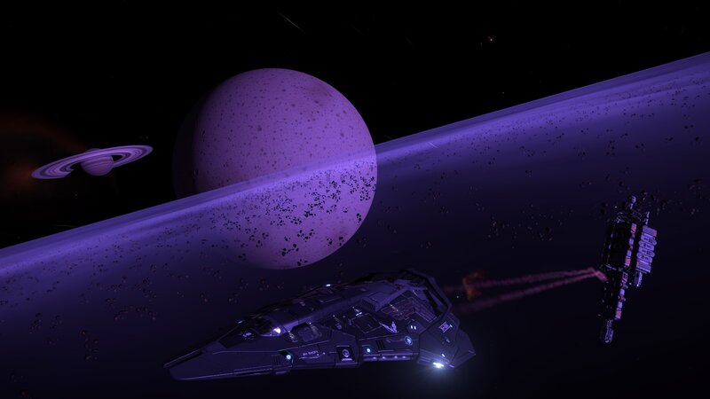 Spaceships Near Planet — Purple, Dramatic, Night