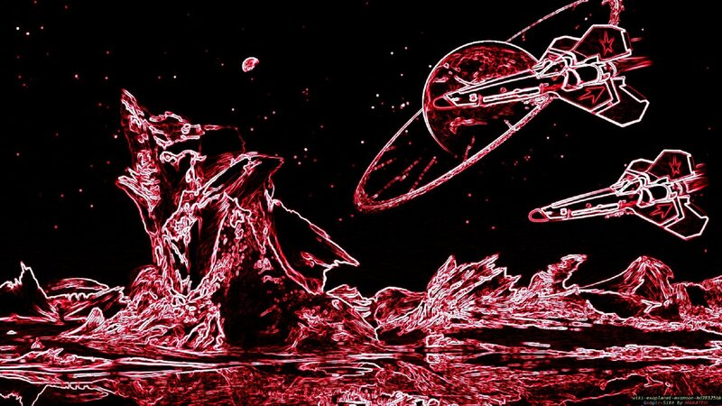 Spaceships Near Planet — Red, Dramatic, Night