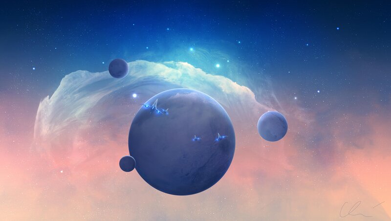 Spaceships Near Planets — Blue