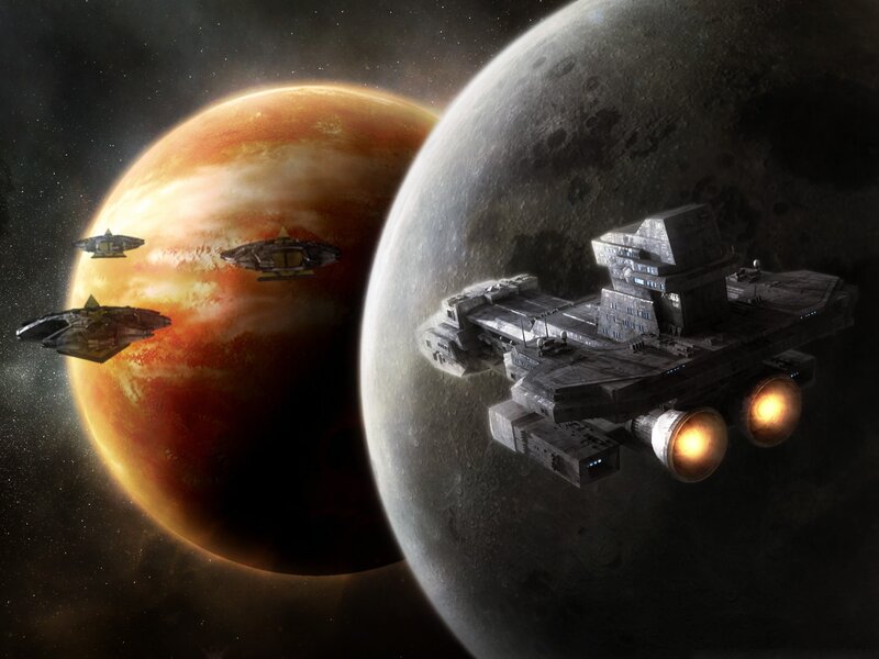 Spaceships Near Planets — Gray