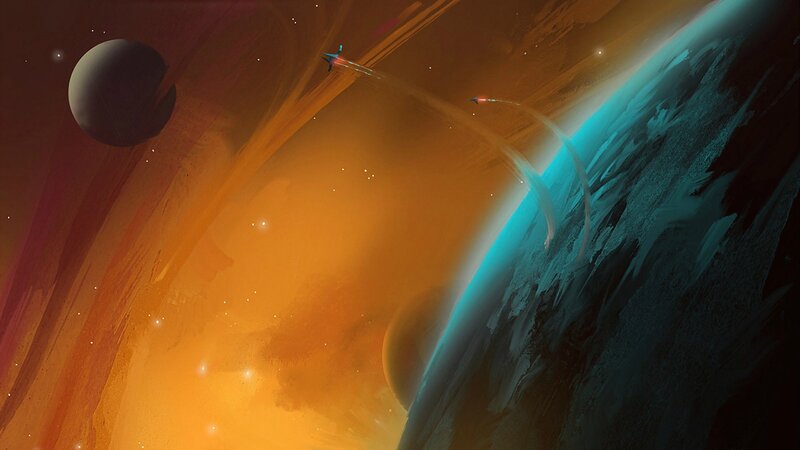 Spaceships Near Planets — Orange