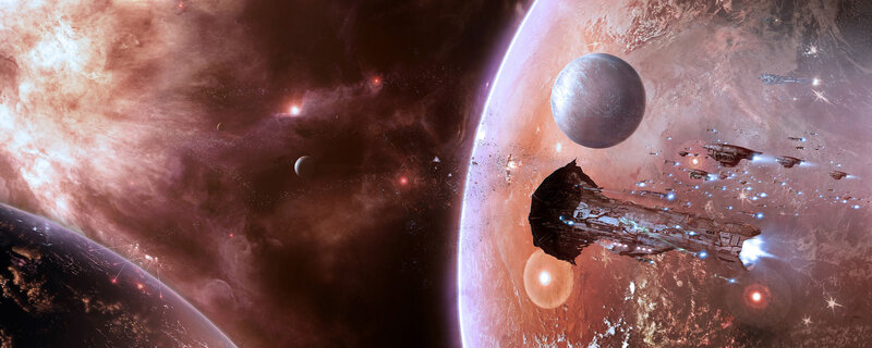 Spaceships Near Planets — Red