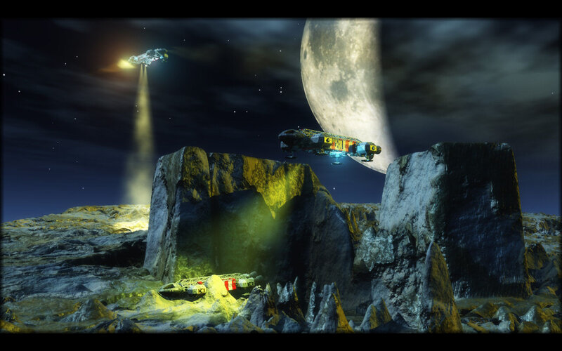 Spaceships on Rocky Terrain
