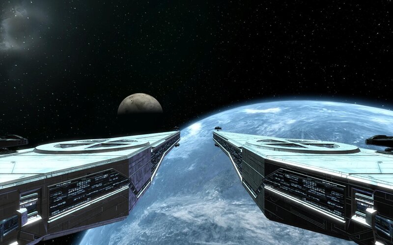 spaceships orbiting a planet