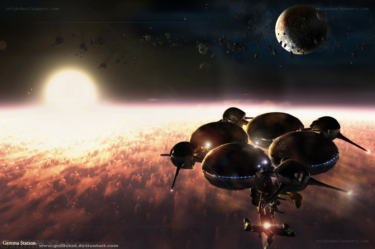 Spaceships over a planet