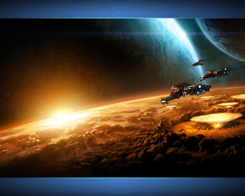 Spaceships over alien planet