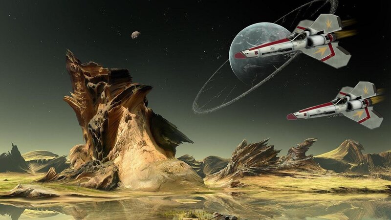 Spaceships over Alien Planet — Brown