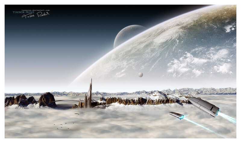 Spaceships over Alien Planet — Gray