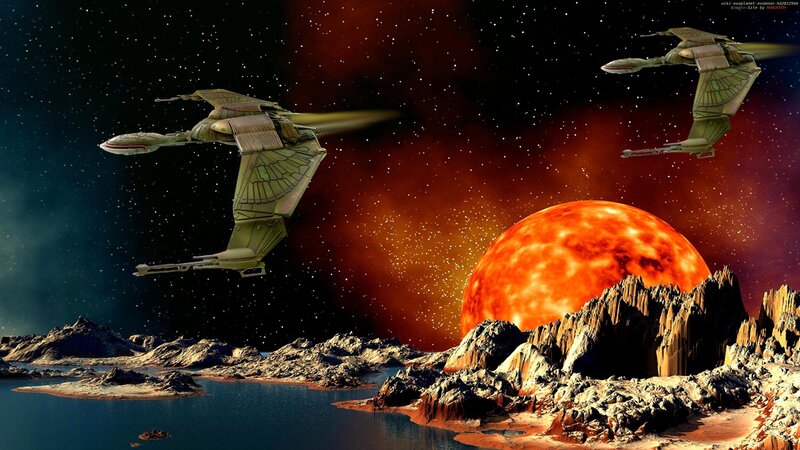 Spaceships over Alien Planet — Red