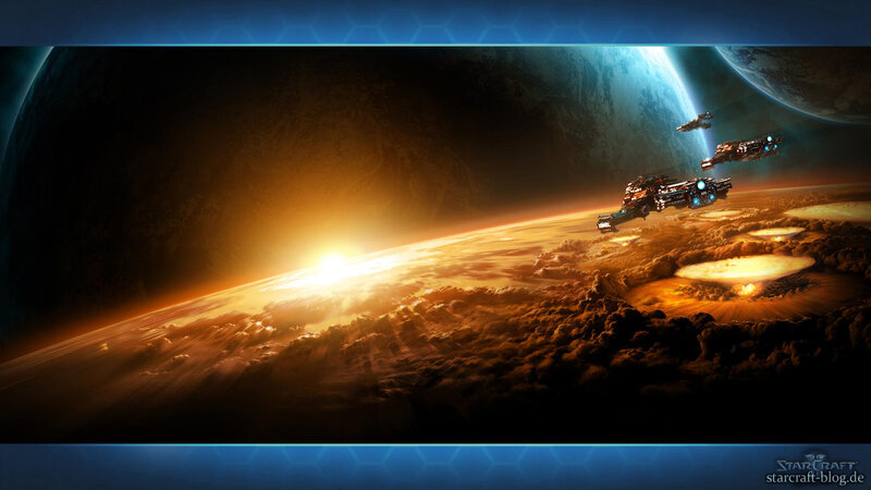 Spaceships over Planet — Blue, Dramatic