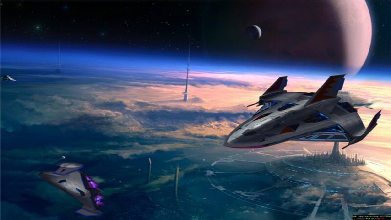 Spaceships over Planet — Blue
