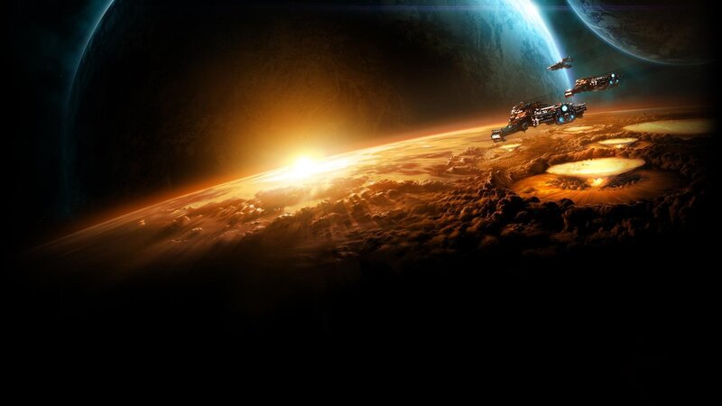 Spaceships over Planet — Orange