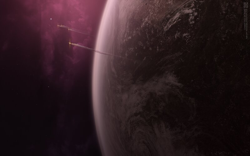 Spaceships over Planet — Purple