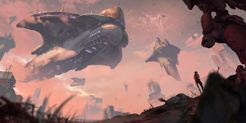 Spaceships over Ruined City