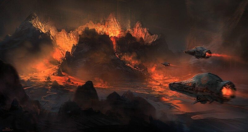 Spaceships over Volcanic Planet