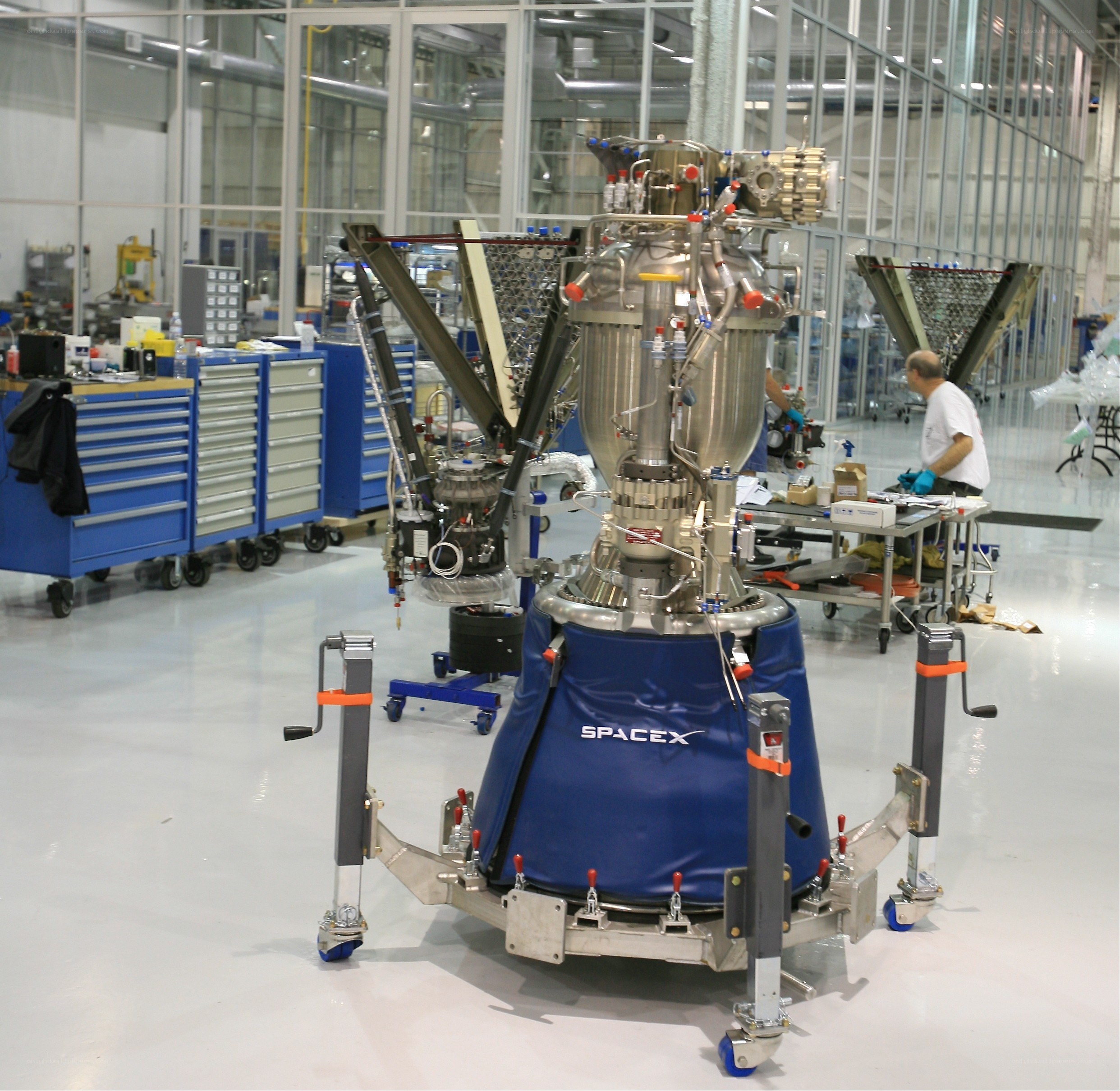 SpaceX rocket engine in factory