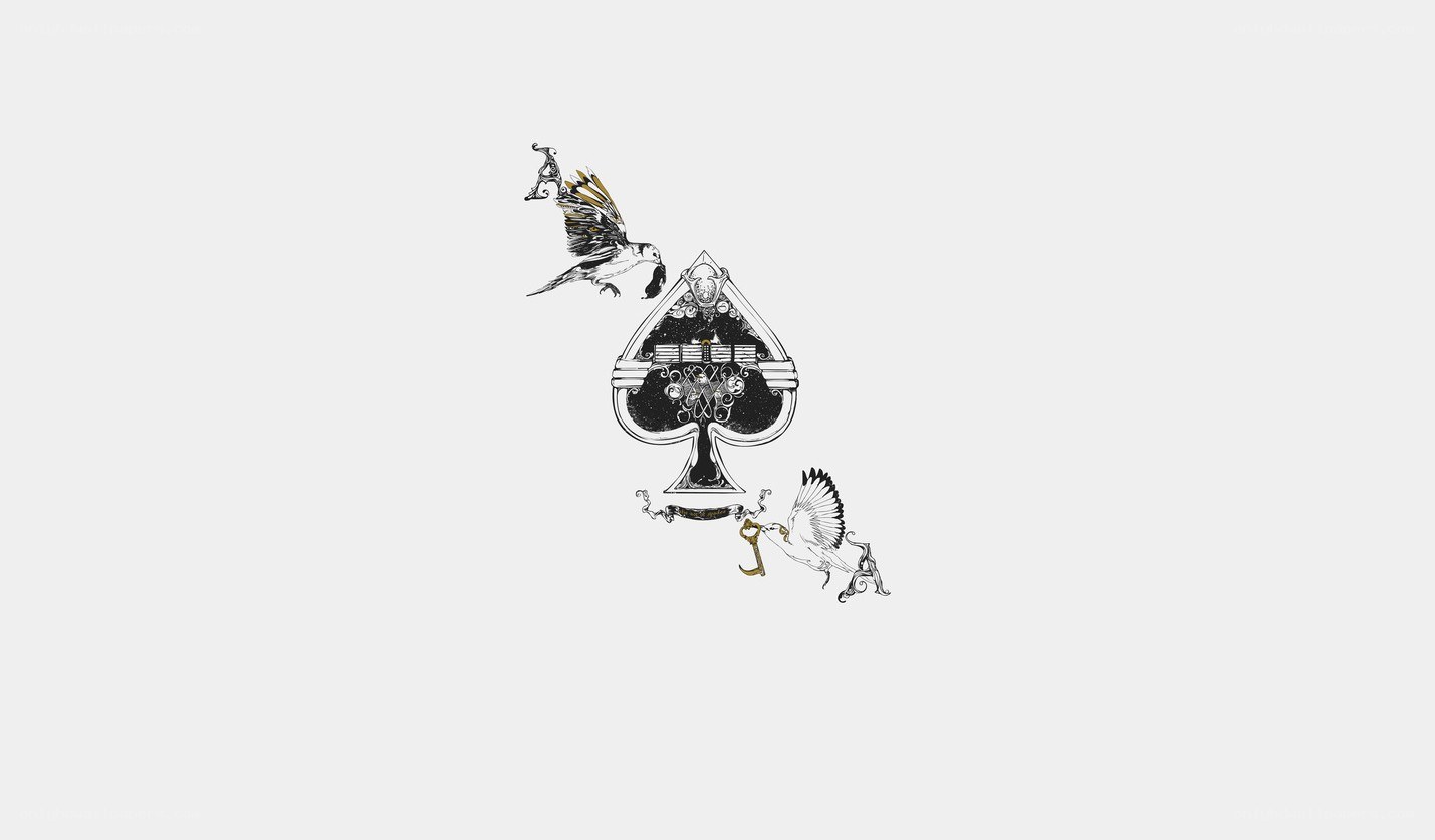 spade with birds and key