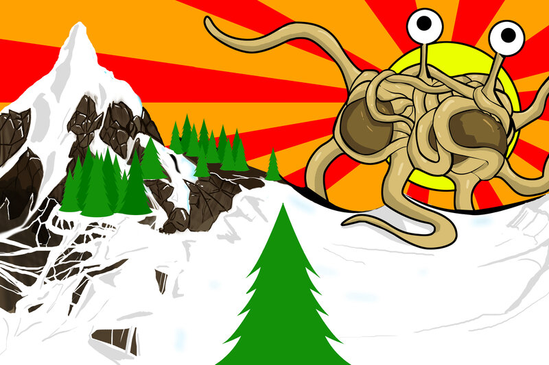 spaghetti monster in mountains