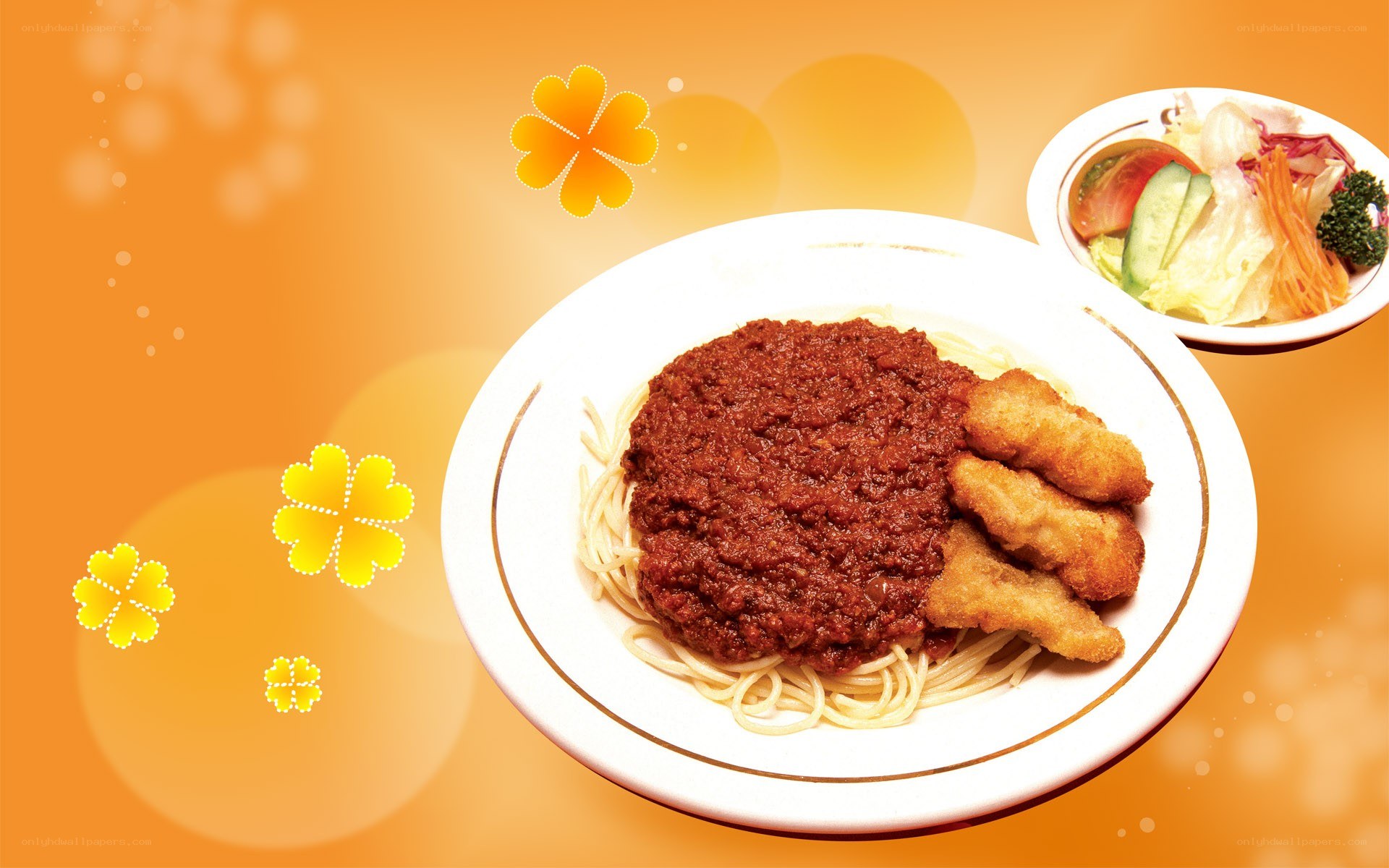 Spaghetti with meat sauce and fried cutlet