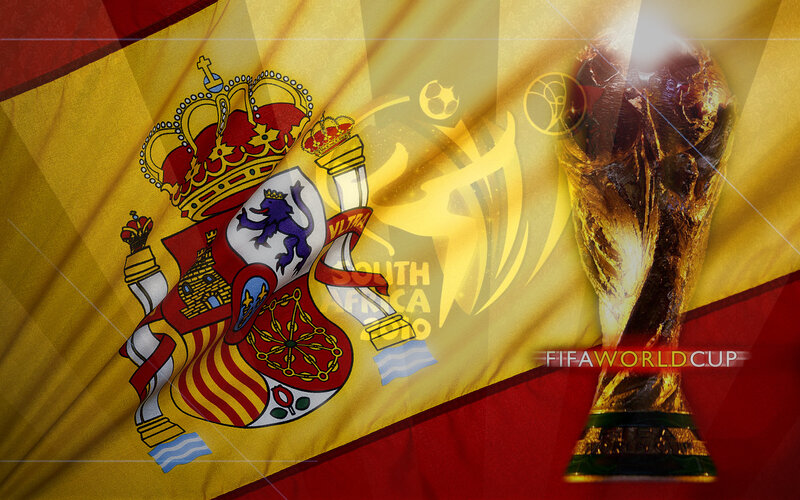 Spain flag with World Cup trophy