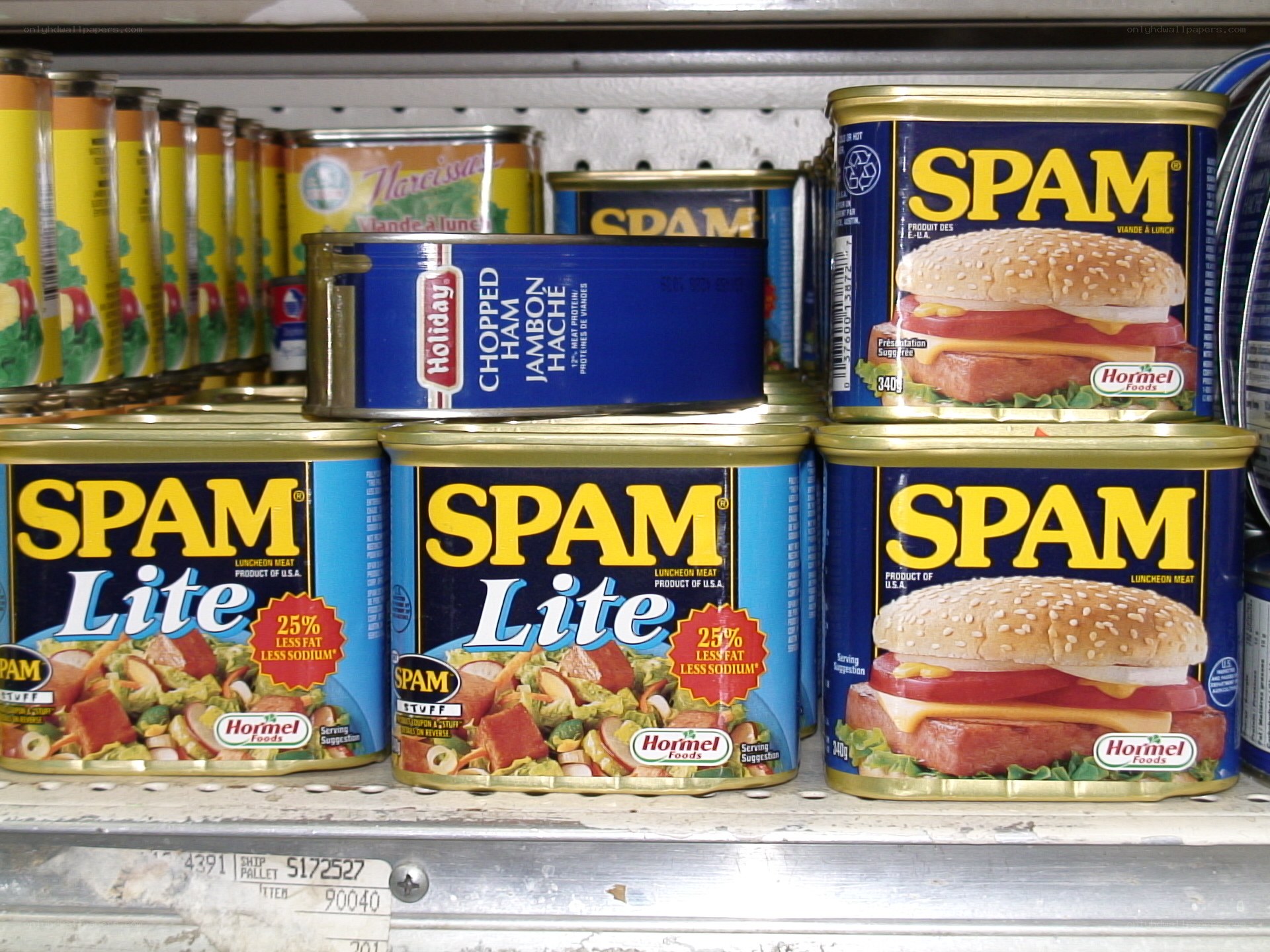 Spam cans on a store shelf