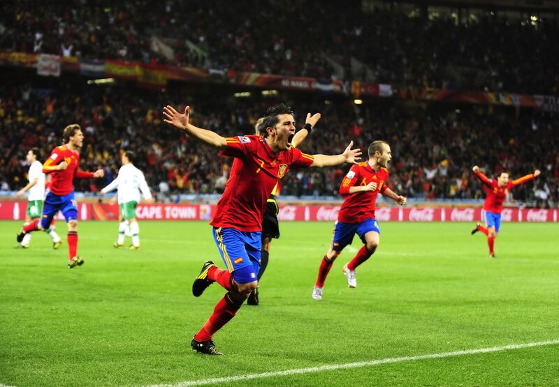 Spanish football players celebrating